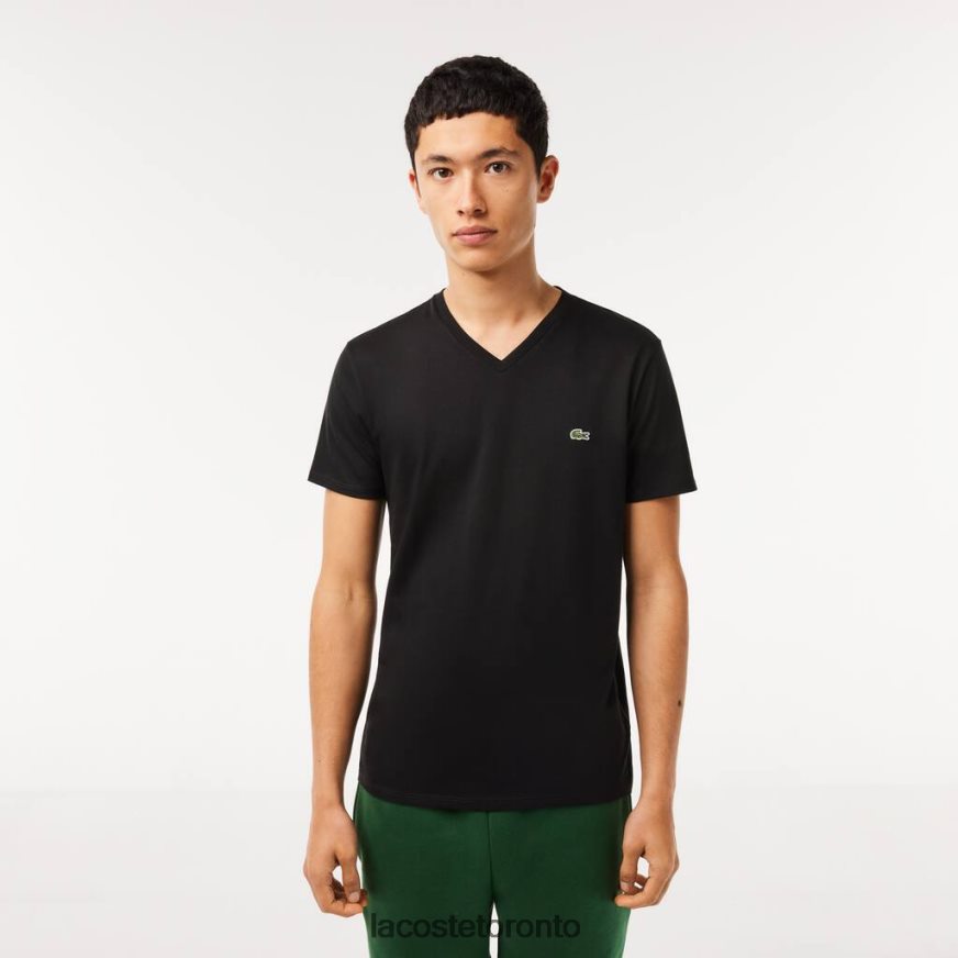 Clothing Lacoste V-Neck Pima Cotton Jersey T-Shirt Black Men Z60BPR41