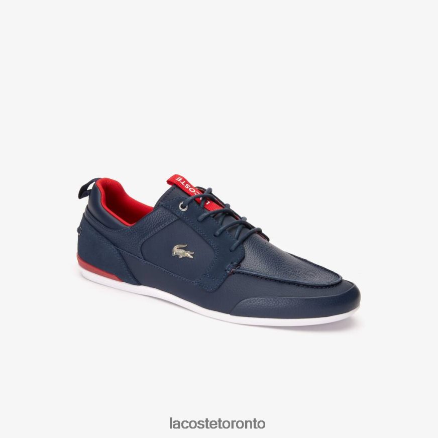 Shoes Lacoste Marina Leather Boat Shoes Navy Blue & Rouge Men Z60BPR1722