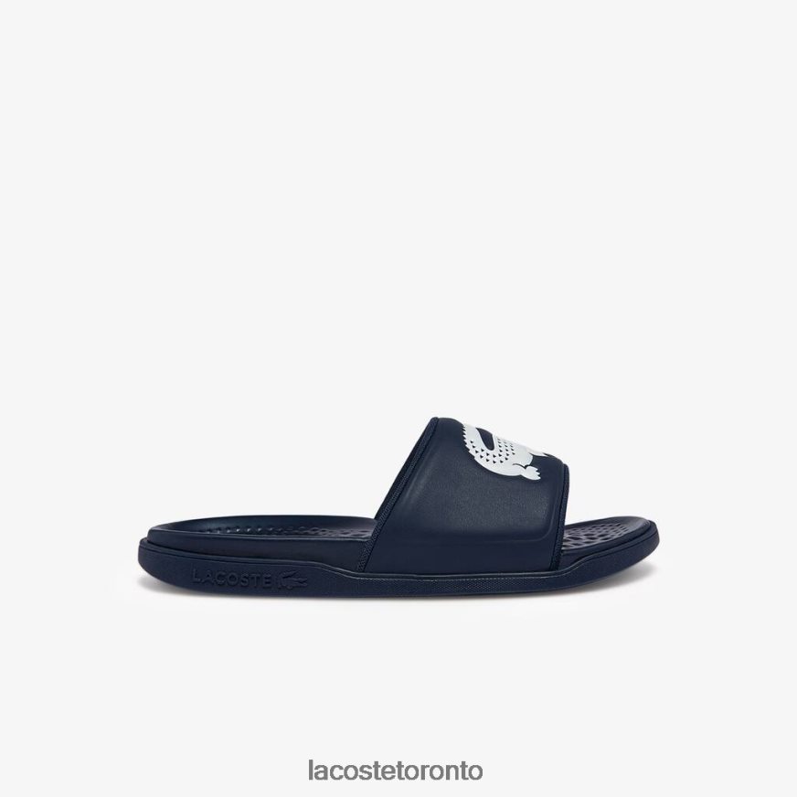 Shoes Lacoste Croco Dualiste Synthetic Slides Navy & White Men Z60BPR1877