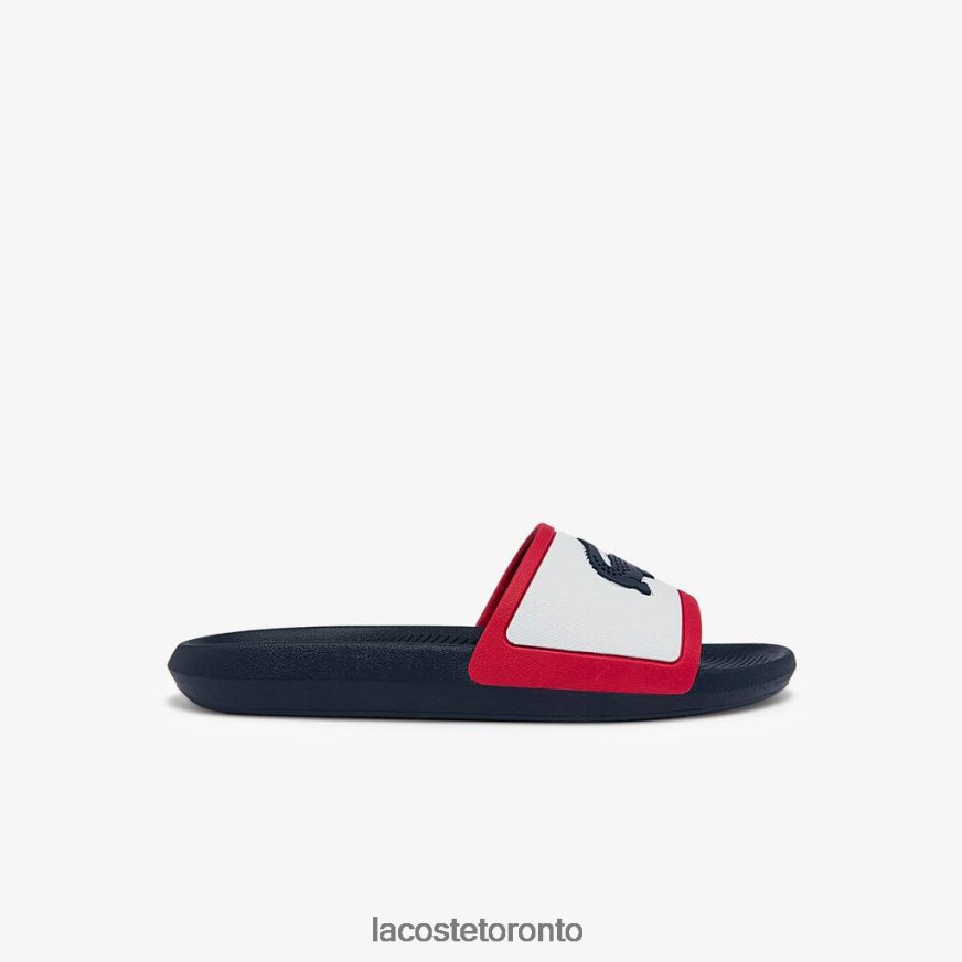 Shoes Lacoste Croco Rubber Tricolor Slides White, Navy & Red Men Z60BPR1896
