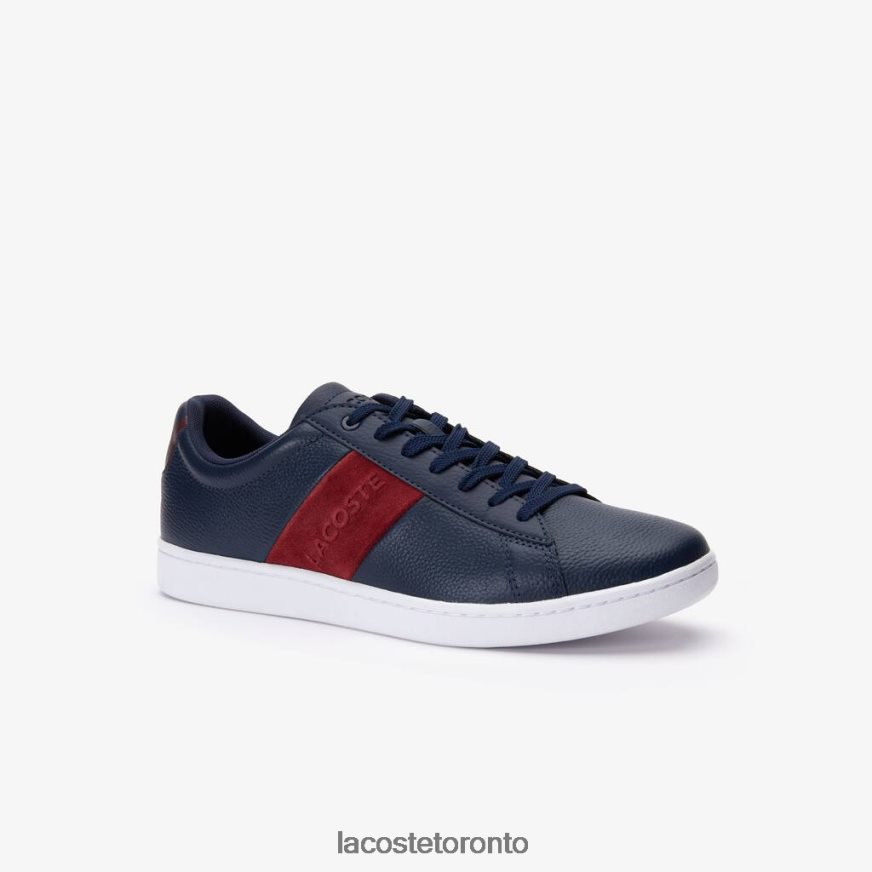 Shoes Lacoste Carnaby Evo Leather and Suede Sneakers Navy & Dark Red Men Z60BPR1717
