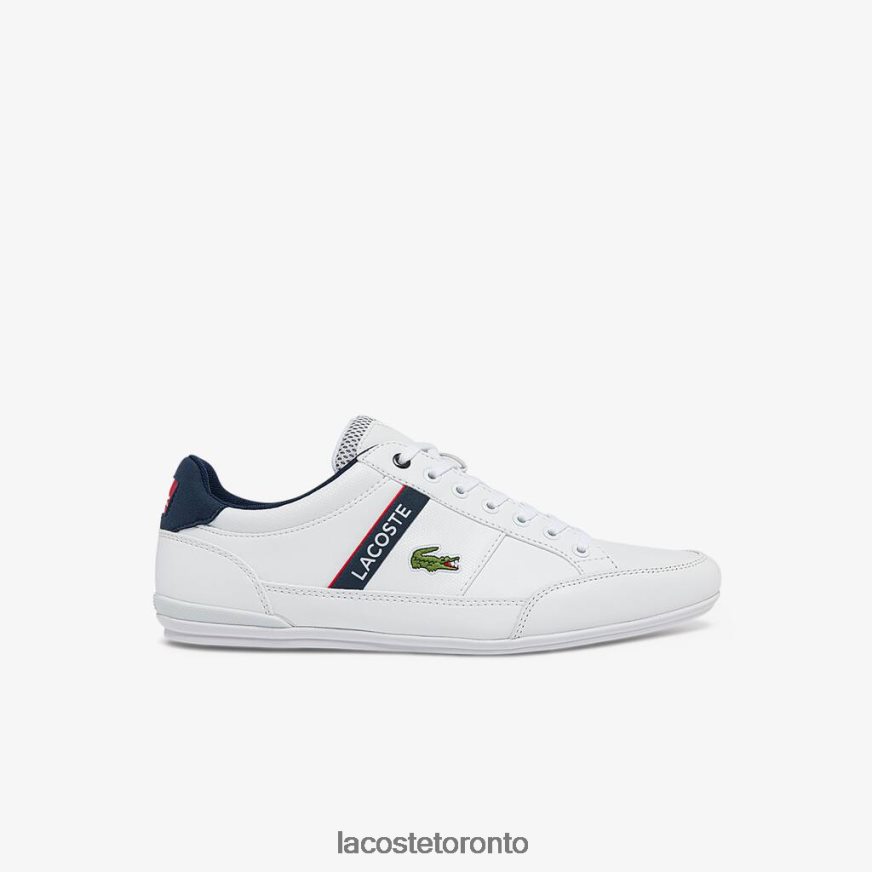 Shoes Lacoste Chaymon Textile and Synthetic Sneakers White, Navy & Red Men Z60BPR1791