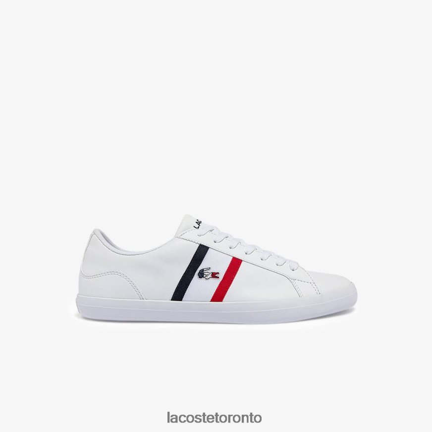 Shoes Lacoste Lerond Tricolore Leather and Synthetic Sneakers White, Navy & Red Men Z60BPR1914