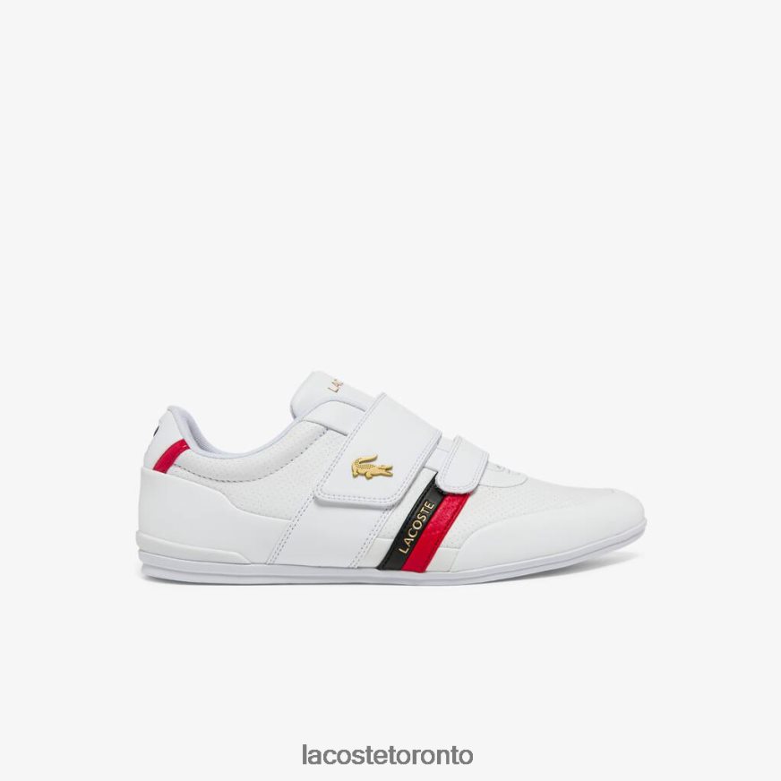 Shoes Lacoste Misano Strap Leather and Synthetic Sneakers White & Red Men Z60BPR1878