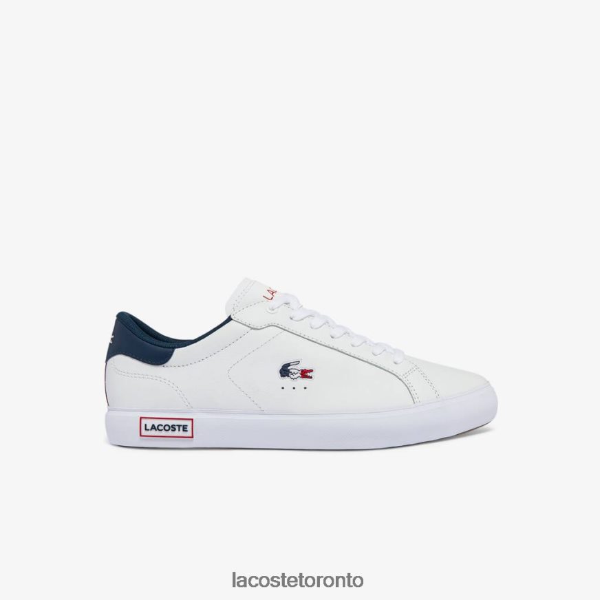 Shoes Lacoste Powercourt Leather Tricolor Sneakers White, Navy & Red Men Z60BPR1858