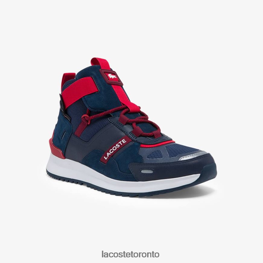 Shoes Lacoste Run Breaker Textile and Leather Sneakers Navy Blue & Rouge Men Z60BPR1837