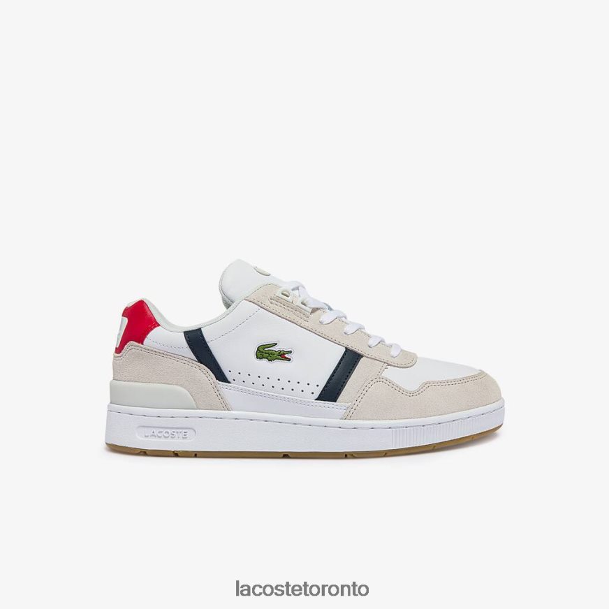 Shoes Lacoste T-Clip Tricolor Leather and Suede Sneakers White, Navy & Red Men Z60BPR1836