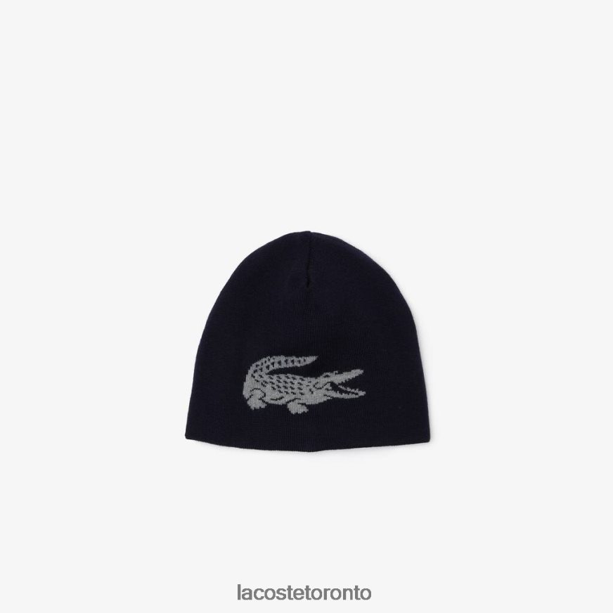 Accessories Lacoste Contrast Crocodile Reversible Beanie Navy Blue/Grey Chine Unisex Z60BPR2346