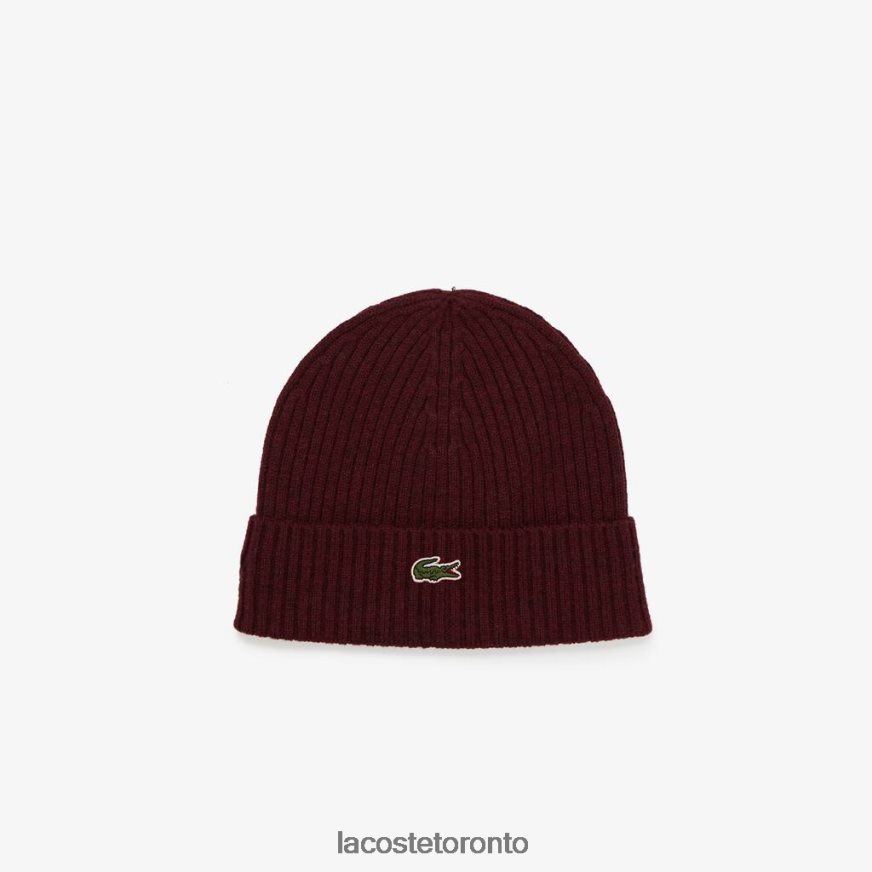 Accessories Lacoste Ribbed Wool Beanie Bordeaux Unisex Z60BPR2271