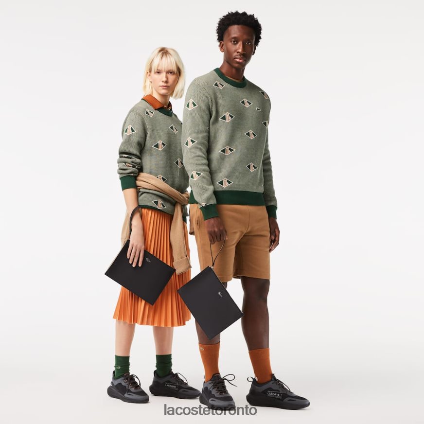 Bags & Leather Goods Lacoste Anna Coated Pique Canvas Zip Clutch Noir Krema Unisex Z60BPR2817