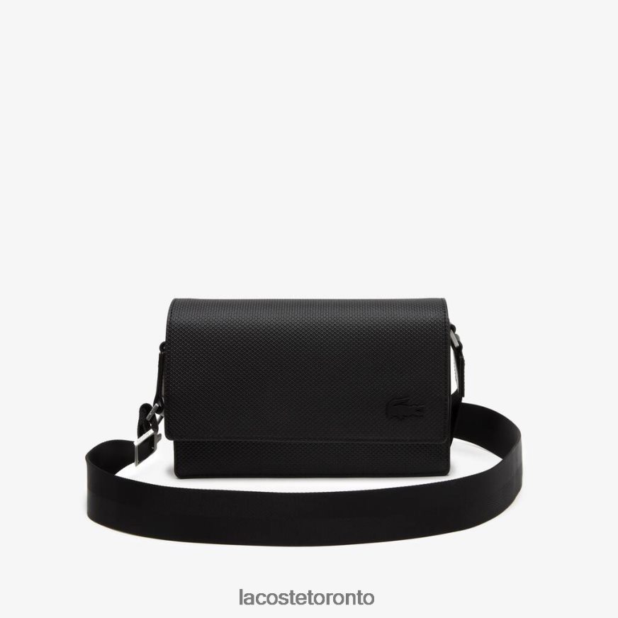 Bags & Leather Goods Lacoste Chantaco Calfskin Leather Flap Closure Bag Black Unisex Z60BPR1970