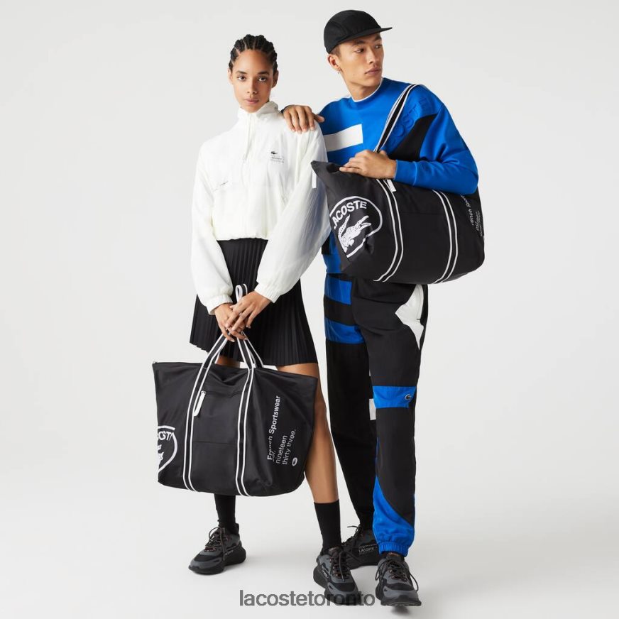 Bags & Leather Goods Lacoste Contrast Print Collapsible Weekend Bag Noir Blanc Unisex Z60BPR2839