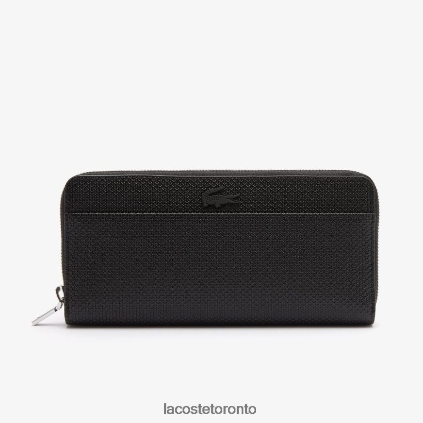 Bags & Leather Goods Lacoste Chantaco Zipped Pique Leather Large Wallet Black Unisex Z60BPR2891