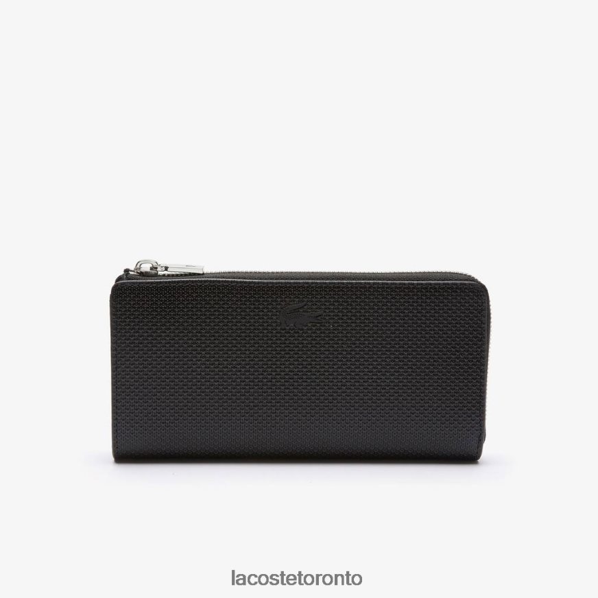Bags & Leather Goods Lacoste Chantaco Zippered Matte Pique Leather Wallet Black Unisex Z60BPR2827