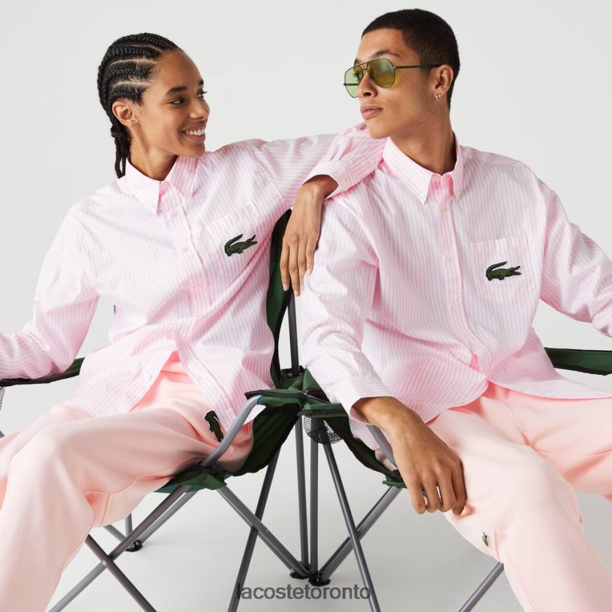 Clothing Lacoste Relaxed Fit Large Crocodile Cotton Shirt White/Light Pink Unisex Z60BPR412