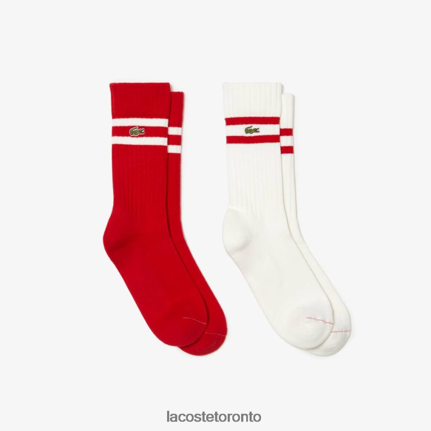 Clothing Lacoste Contrast Striped Ribbed Knit Socks Red/White Unisex Z60BPR514