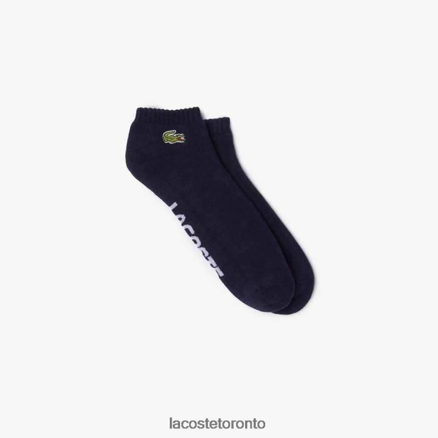 Clothing Lacoste SPORT Branded Stretch Cotton Low-Cut Socks Navy Blue/White Unisex Z60BPR1676