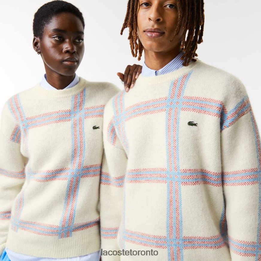 Clothing Lacoste Relaxed Fit Tartan Pattern Wool Blend Sweater White/Red/Blue Unisex Z60BPR1427
