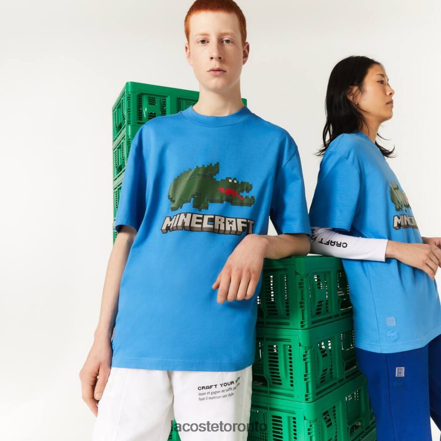 Clothing Lacoste x Minecraft Print Organic Cotton T-Shirt Blue Unisex Z60BPR881