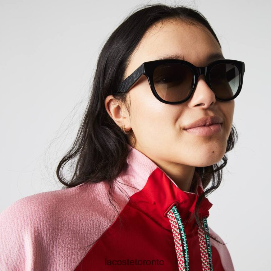 Accessories Lacoste Oval Acetate Croco Skin Sunglasses Matt Black Women Z60BPR2920