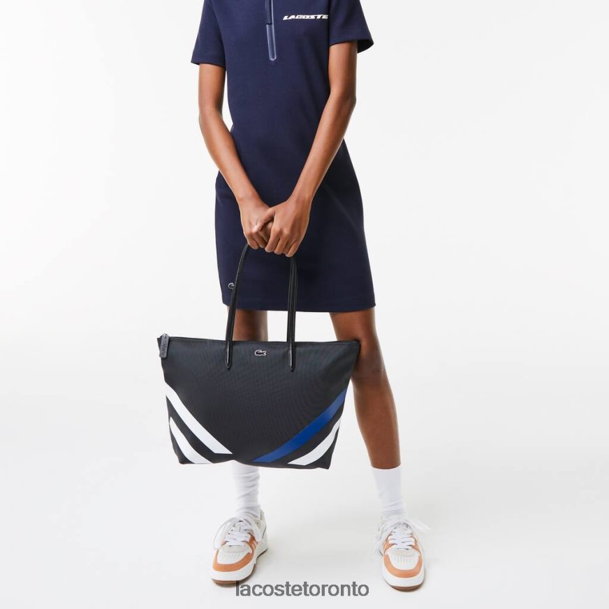 Bags & Leather Goods Lacoste Contrast Color-Block Stripes Shopping Bag Noir Marina Blanc Women Z60BPR2890