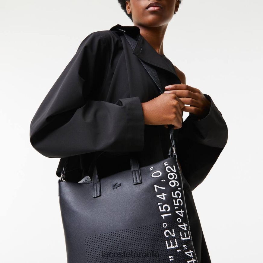 Bags & Leather Goods Lacoste Contrast Geographical Coordinate Shopping Bag Noir Blanc Women Z60BPR2829