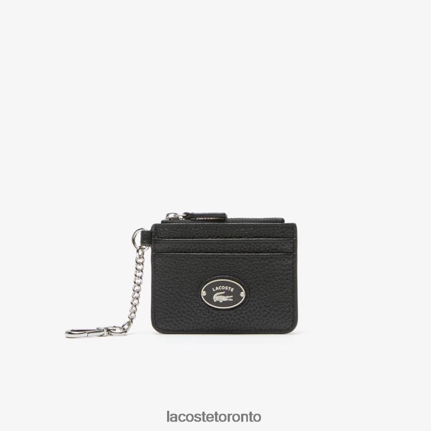 Bags & Leather Goods Lacoste Snap Hook Grained Leather Card Holder Black Women Z60BPR2810