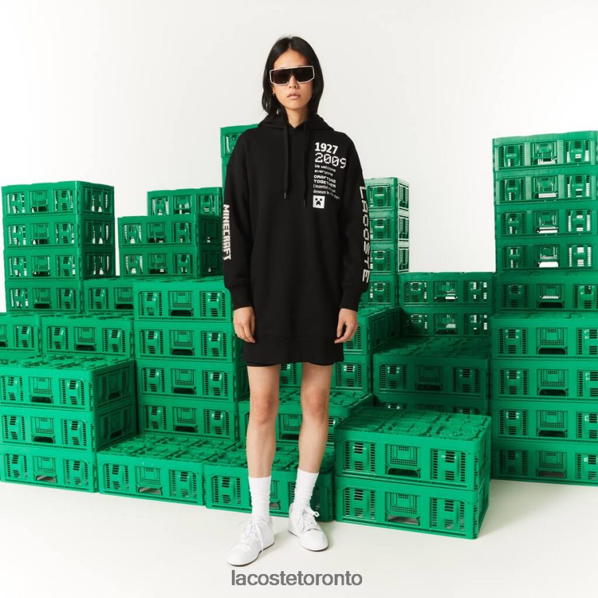 Clothing Lacoste LIVE x Minecraft Organic Fleece Hoodie Dress Black Women Z60BPR2522