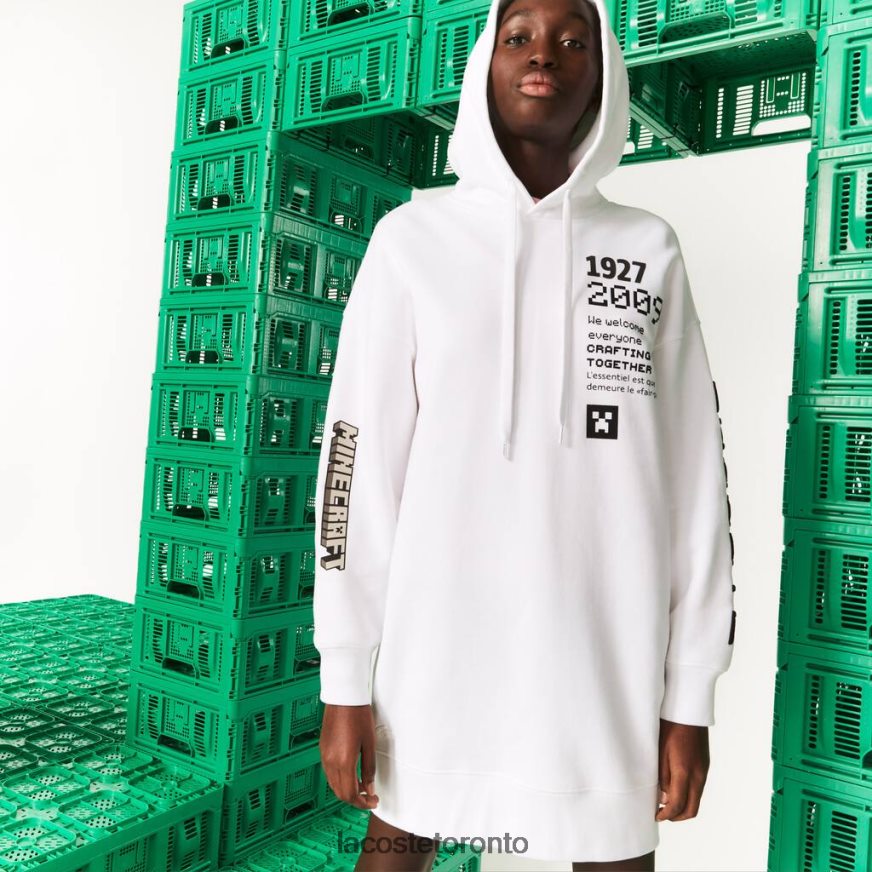 Clothing Lacoste LIVE x Minecraft Organic Fleece Hoodie Dress White Women Z60BPR2521