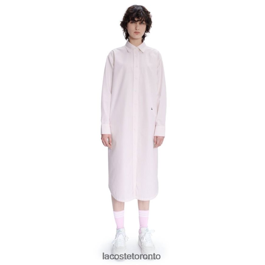 Clothing Lacoste x A.P.C. Striped Cotton Shirt Dress White/Pink Women Z60BPR2520
