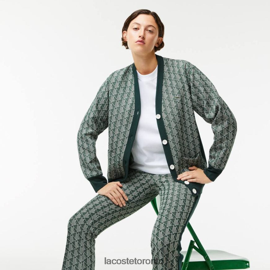 Clothing Lacoste Loose Fit Monogram Print Cardigan Green/Beige Women Z60BPR2635