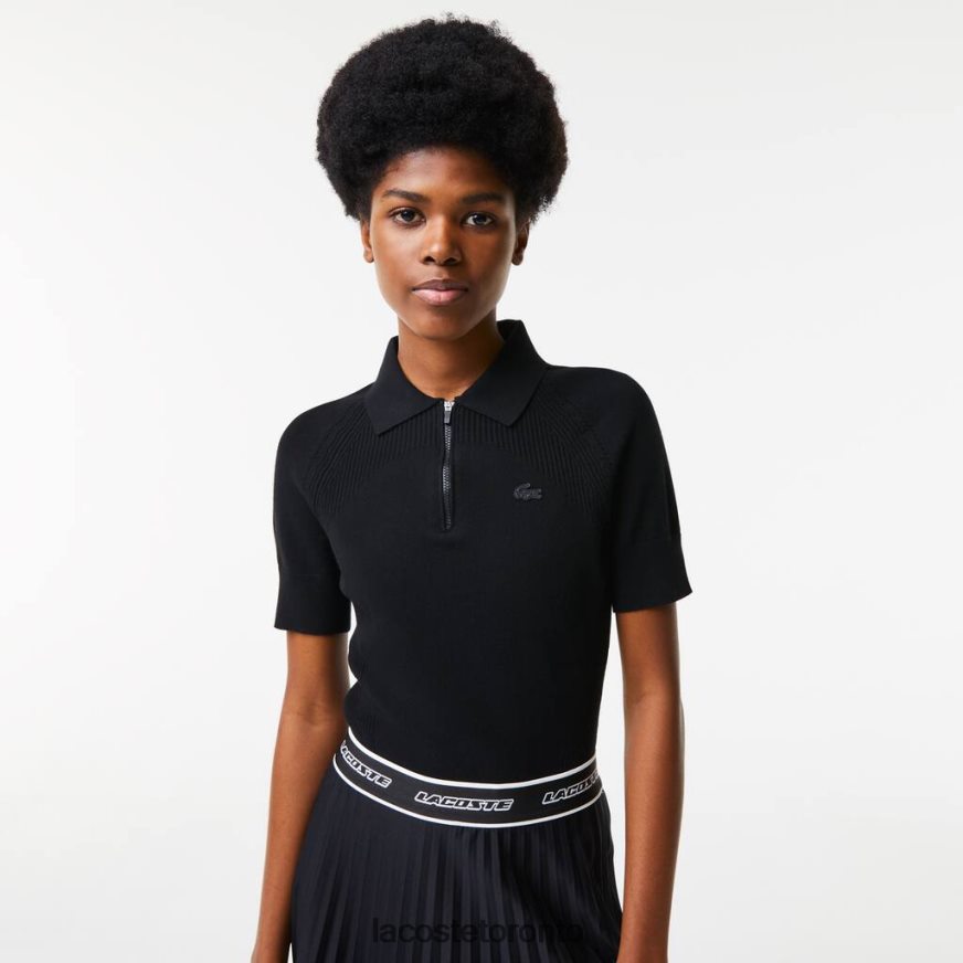 Clothing Lacoste Zip Neck Knit Sweater Black Women Z60BPR2638