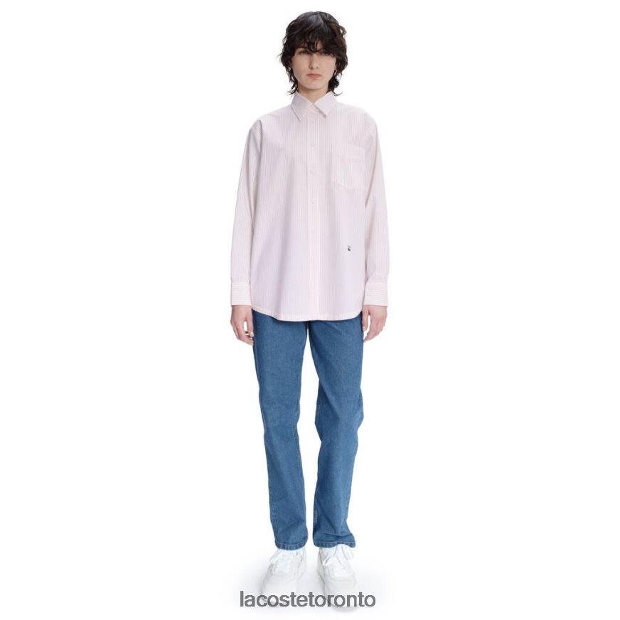 Clothing Lacoste x A.P.C. Striped Cotton Shirt White/Pink Women Z60BPR2660