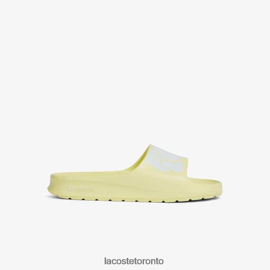 Shoes Lacoste Croco 2.0 Synthetic Logo Strap Slides Light Yellow & White Women Z60BPR2759