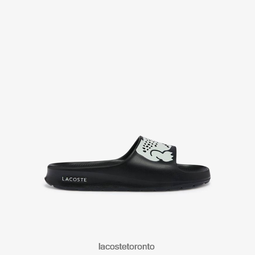 Shoes Lacoste Croco 2.0 Synthetic Print Slides Black & White Women Z60BPR2698