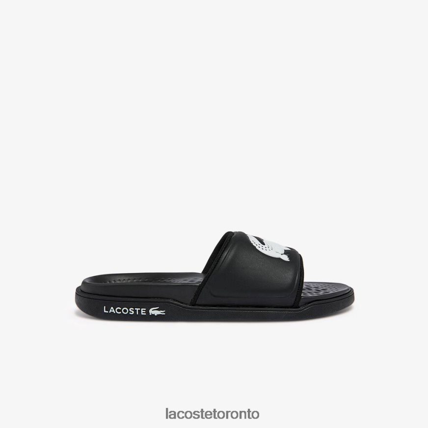 Shoes Lacoste Croco Dualiste Synthetic Logo Strap Slides Black & White Women Z60BPR2699