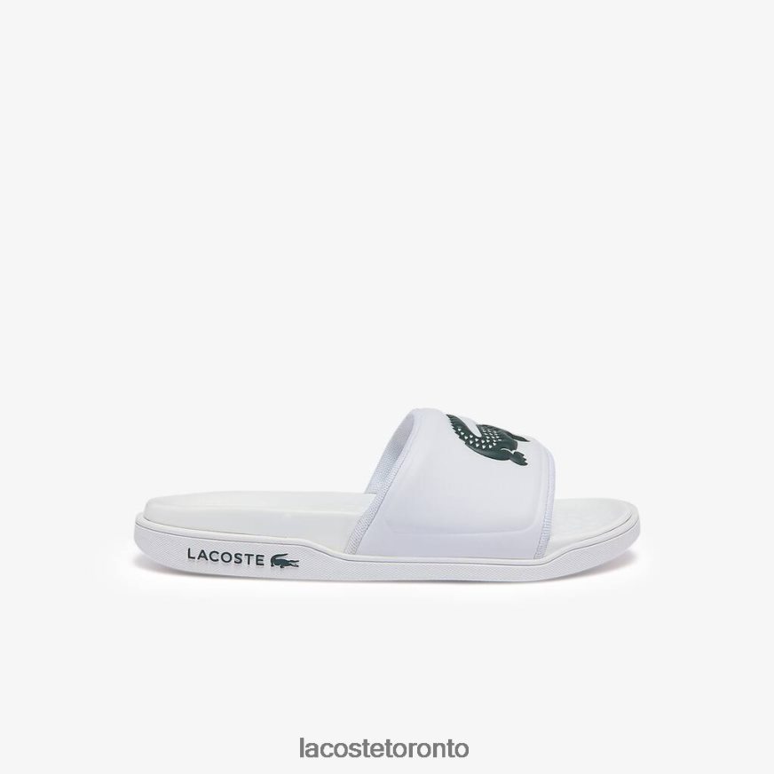 Shoes Lacoste Croco Dualiste Synthetic Logo Strap Slides White & Dark Green Women Z60BPR2700