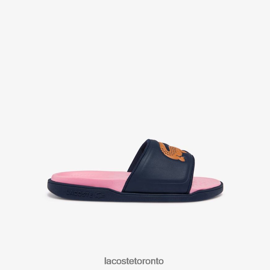 Shoes Lacoste Croco Dualiste Synthetic Slides Navy & Orange Women Z60BPR2736