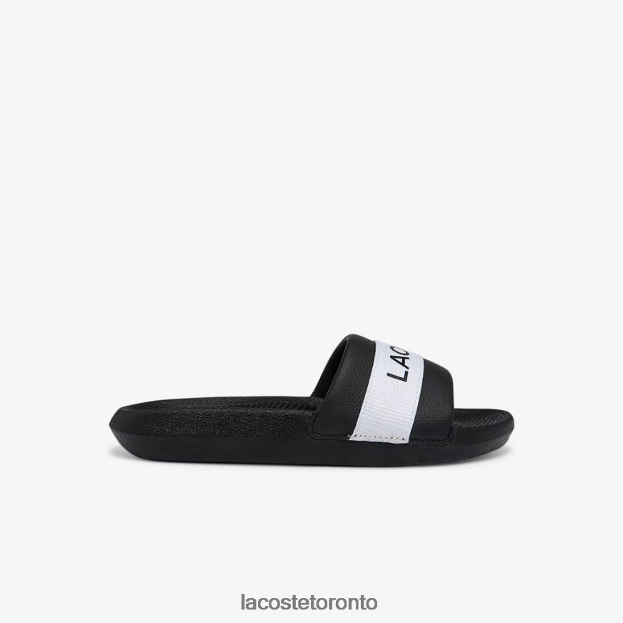 Shoes Lacoste Croco Synthetic and Textile Slides Black & White Women Z60BPR2709