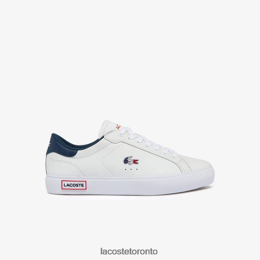 Shoes Lacoste Powercourt Leather Tricolor Sneakers White, Navy & Red Women Z60BPR2704