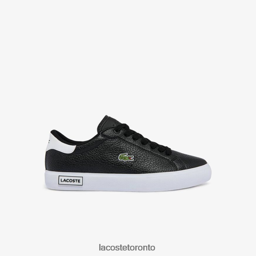 Shoes Lacoste Powercourt Leather and Synthetic Sneakers Black & White Women Z60BPR2721
