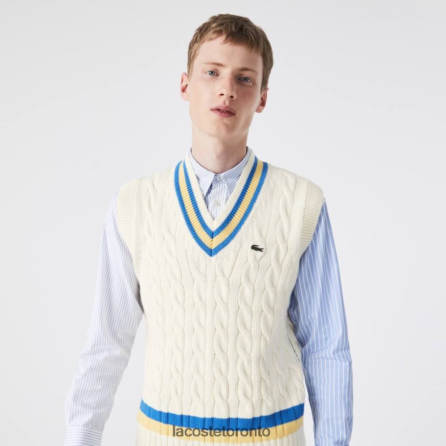 Clothing Lacoste Classic Fit Wool Sweater Vest White/Yellow/Blue Men Z60BPR1471