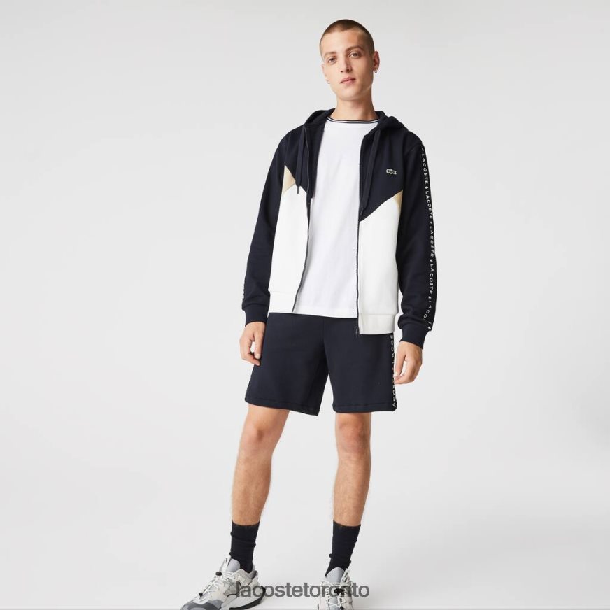 Clothing Lacoste Hooded Colorblock Lettered Fleece Zip Sweatshirt Navy Blue/White/Beige Men Z60BPR997