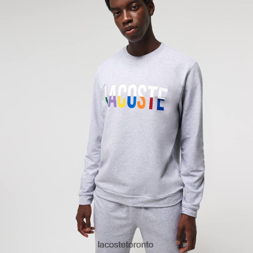 Clothing Lacoste Print Cotton Fleece Indoor Sweatshirt Grey Chine/White Men Z60BPR1222