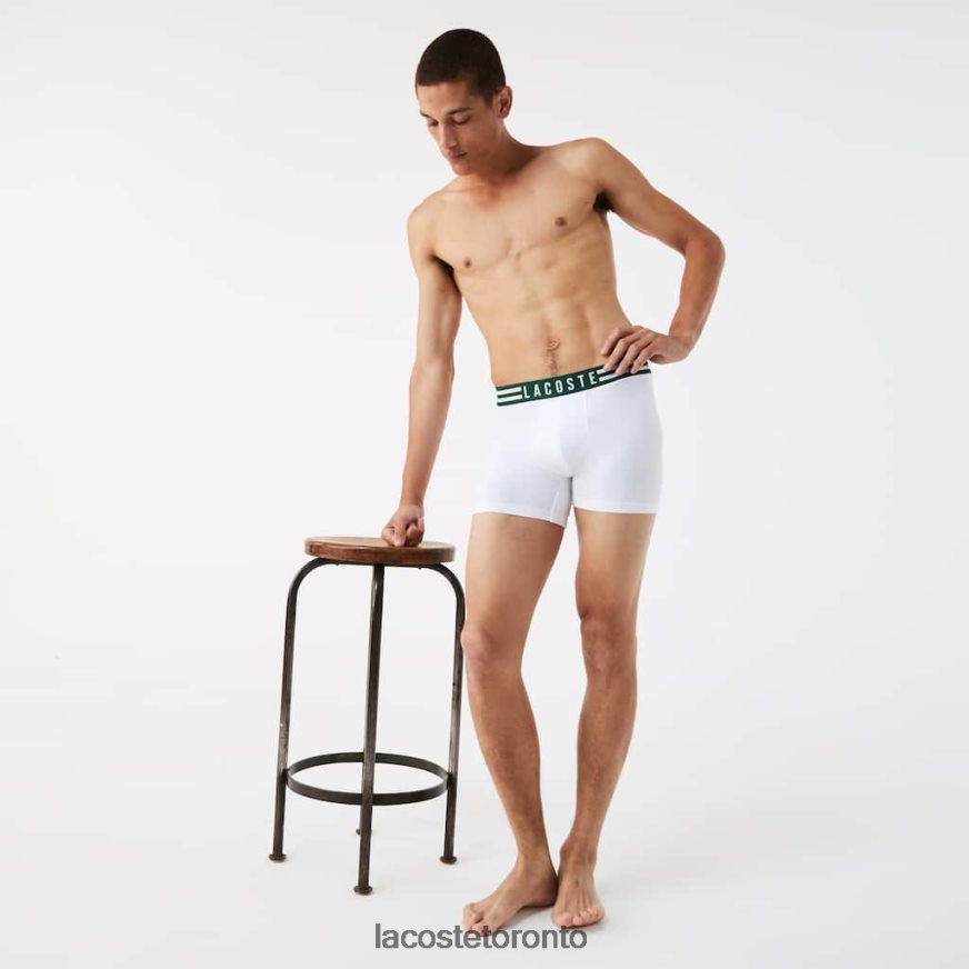 Clothing Lacoste Striped Waist Long Stretch Cotton Boxer Brief 3-Pack Grey Chine/White/Navy Blue Men Z60BPR1434
