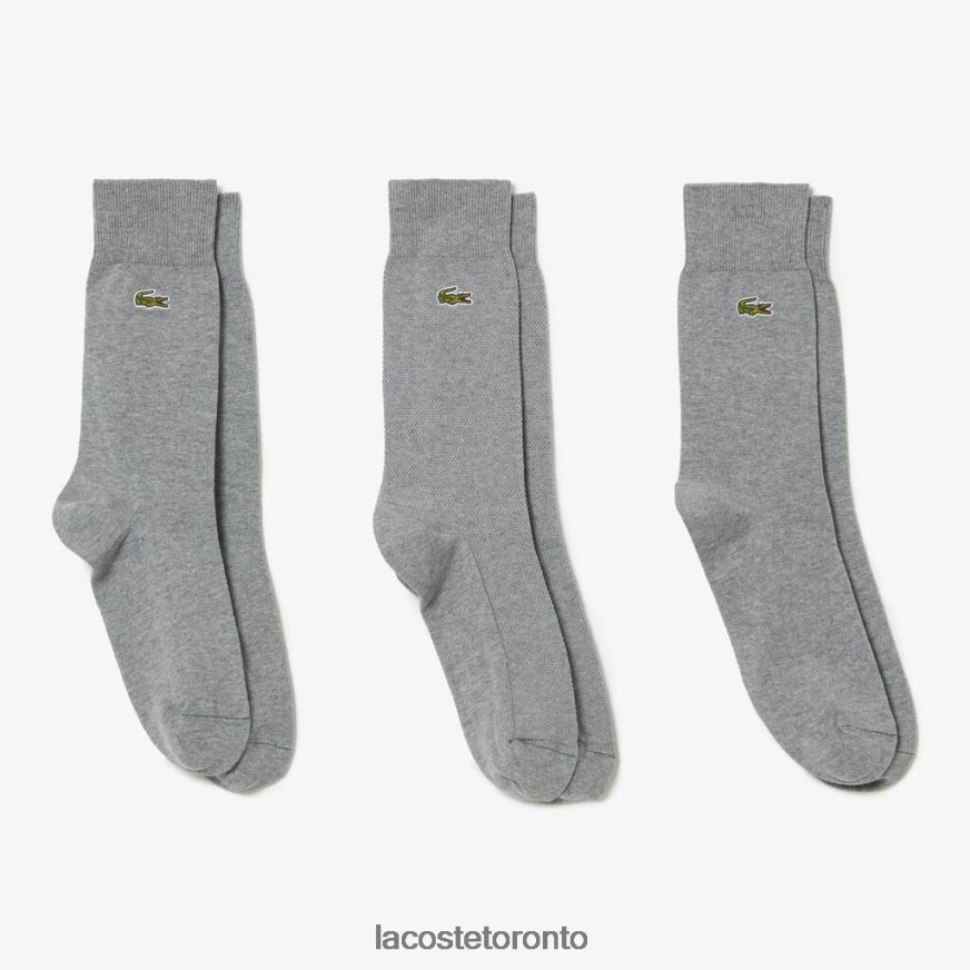 Clothing Lacoste High-Cut Cotton Pique Socks 3-Pack Grey Chine Unisex Z60BPR1663