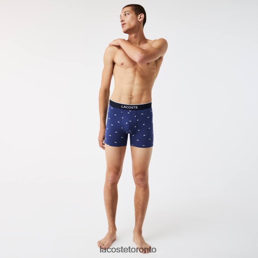 Clothing Lacoste Branded Waist Long Stretch Cotton Boxer Brief 3-Pack Navy Blue/Grey Chine/Red Men Z60BPR1428
