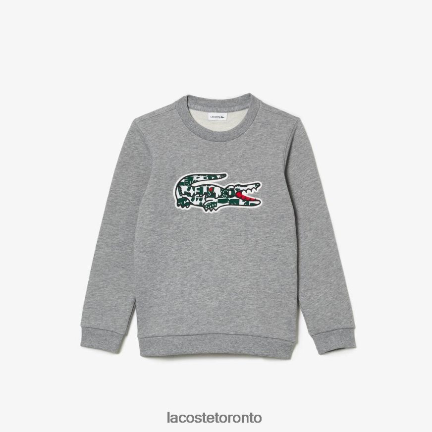 Clothing Lacoste Heritage Crocodile Crew Neck Cotton Fleece Sweatshirt Grey Chine/White/Green Kids Z60BPR3255